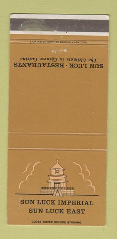 Matchbook Cover - Sun Luck Imperial Chinese New York City 30 Strike