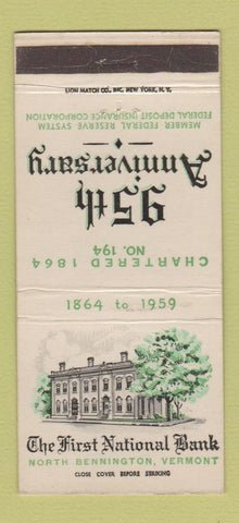 Matchbook Cover - First National Bank North Bennington VT 1959 WEAR 30 Strike