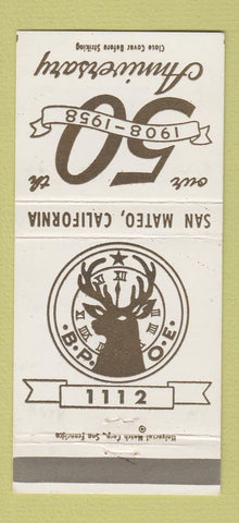 Matchbook Cover - Elks Lodge 1958 San Mateo CA 30 Strike