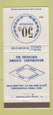 Matchbook Cover - Interstate Amiesite Corp Paving Concordville PA 1974 30 Strike