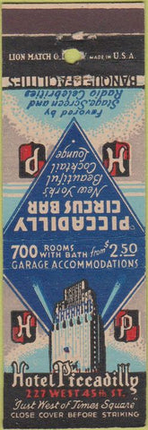 Matchbook Cover - Hotel Piccadilly New York City