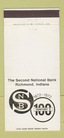 Matchbook Cover - Second National Bank Richmond IN 1972 30 Strike