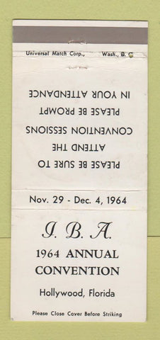 Matchbook Cover - JBA Convention 1964 Hollywood FL 30 Strike
