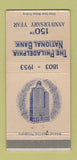 Matchbook Cover - Philadelphia National Bank PA 1953 30 Strike