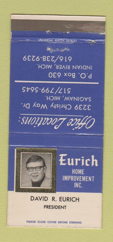 Matchbook Cover - Eurich Home Improvement Saginaw Indian River MI 30 Strike