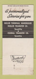 Matchbook Cover - Hullin Terminal Warehouse Trucking Seattle WA 30 Strike