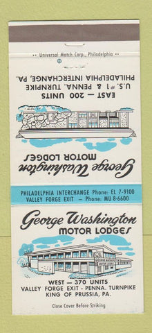 Matchbook Cover - George Washington Motor Lodge King of Prussia PA 30 Strike