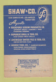 Matchbook Cover - Shaw Aircraft Bolts Screws Pins Los Angeles CA 40 Strike