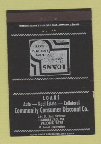Matchbook Cover - Community Consumer Discount Loans Harrisburg PA 40 Strike
