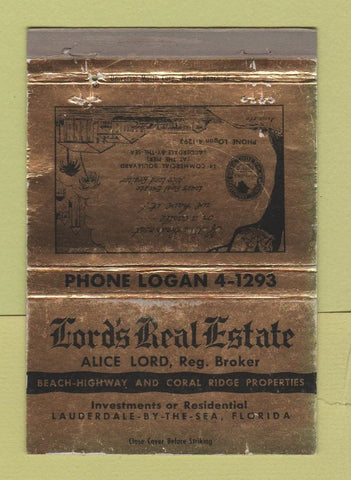 Matchbook Cover - Lord's Real Estate Fort Lauderdale FL WEAR 40 Strike