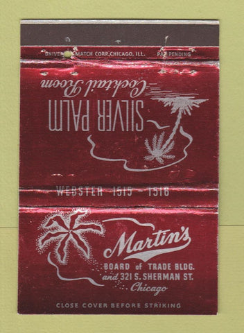 Matchbook Cover - Martin's Silver Palm Chicago IL 40 Strike