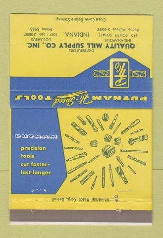 Matchbook Cover - Putnam Tools Mill Supply Indianapolis Columbus IN 40 Strike