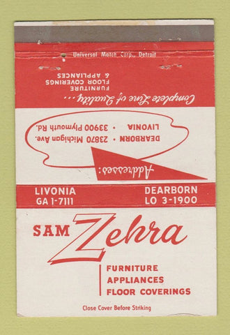 Matchbook Cover - Sam Zekra Furniture Livonia Dearborn MI 40 Strike