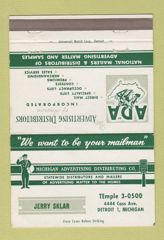 Matchbook Cover - Michigan Advertising Distributing Detroit MI 40 Strike