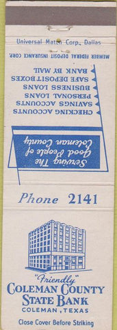 Matchbook Cover - Coleman County State Bank Coleman TX