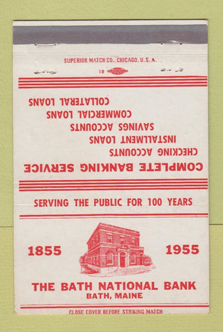 Matchbook Cover - Bath National Bank Bath ME 1955 40 Strike