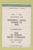 Matchbook Cover - St Marys Trust Company PA 1953 40 Strike