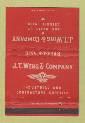 Matchbook Cover - JT Wing Industrial Contractor Supply Detroit MI WORN 40 Strike