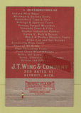 Matchbook Cover - JT Wing Industrial Contractor Supply Detroit MI WORN 40 Strike