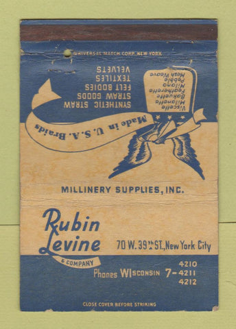 Matchbook Cover - Rubin Levin New York City Millinery WORN 40 Strike