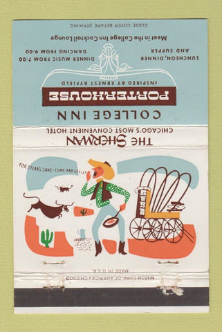 Matchbook Cover College Inn Porterhouse Chicago IL Sherman Hotel WEAR 40 Strike
