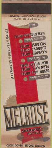 Matchbook Cover - Melrose Hotels Cleveland Toledo OH