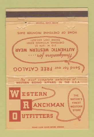 Matchbook Cover - Western Ranchman Outfitters Cheyenne WY Clothes 40 Strike