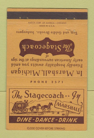 Matchbook Cover - Stagecoach Inn Marshall MI 40 Strike