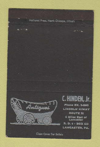 Matchbook Cover - C Hinden Antiques Lancaster PA 40 Strike