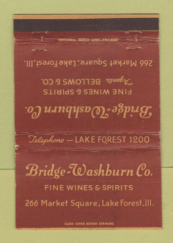 Matchbook Cover - Bridge Washburn Liquor Lake Forest IL WEAR 40 Strike