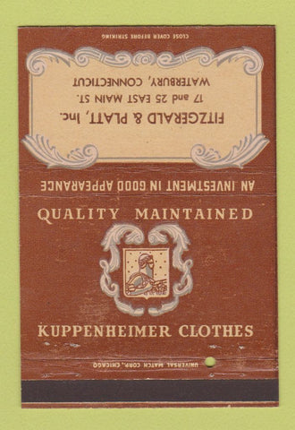 Matchbook Cover - Kuppenheimer Men's Clothes Fitzgerald Waterbury CT 40 Strike