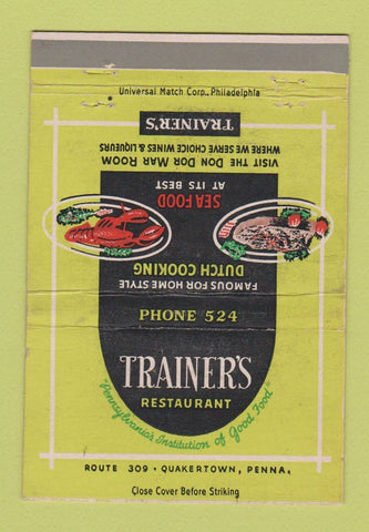 Matchbook Cover - Trainer's Restaurant Quakertown PA WORN 40 Strike