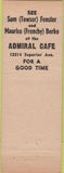 Matchbook Cover - Admiral Cafe Cleveland OH