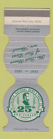 Matchbook Cover - Lincoln National Bank Syracuse IN 1955 Abraham Jewelite