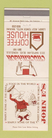 Matchbook Cover - John E's Restaurant Chuckwagon Honolulu Hawaii