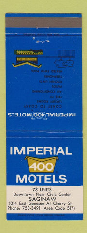 Matchbook Cover - Imperial 400 Motels Saginaw MI