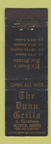 Matchbook Cover - Dunn Grills Wichita KS WORN