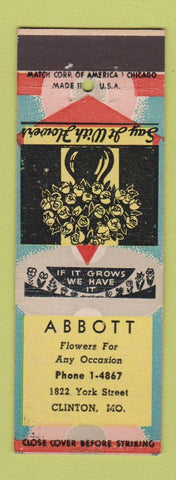 Matchbook Cover - Abbott Flowers Clinton MO