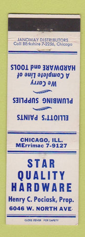 Matchbook Cover - Star Quality Hardware Chicago IL Elliott's Paint