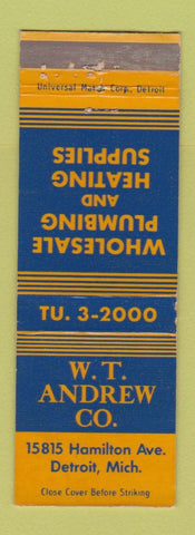 Matchbook Cover - WT Andrew Plumbing Heating Supply Detroit MI