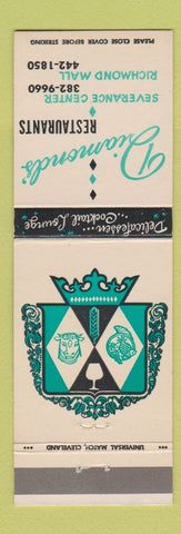 Matchbook Cover - Diamond's Restaurants Cleveland OH
