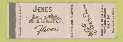 Matchbook Cover - Jene's Flowers Portland OR