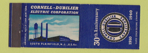 Matchbook Cover - Cornell Dubilier Capacitors 1940 Electric South Plainfield NJ