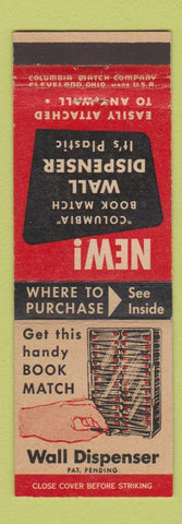 Matchbook Cover - Wall Dispenser for Matchbooks Cleveland OH Columbia