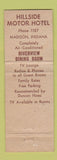 Matchbook Cover - Hillside Motor Hotel Madison IN WEAR