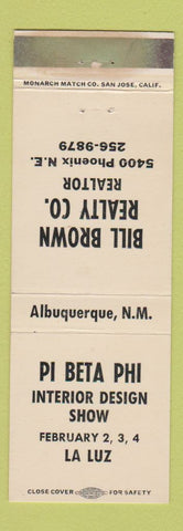 Matchbook Cover - Bill Brown Real Estate Albuquerque NM Pi Beta Phi WEAR
