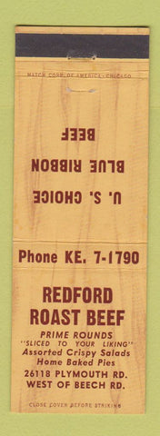 Matchbook Cover - Redford Roast Beef Redford MI