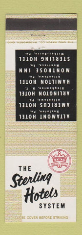 Matchbook Cover - Sterling Hotels CHAIN Hazleton Allentown Montrose PA