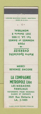Matchbook Cover - La Compagnie Metropole Montreal QC