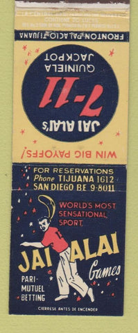 Matchbook Cover - Jai Alai Games Tijuana Mexico